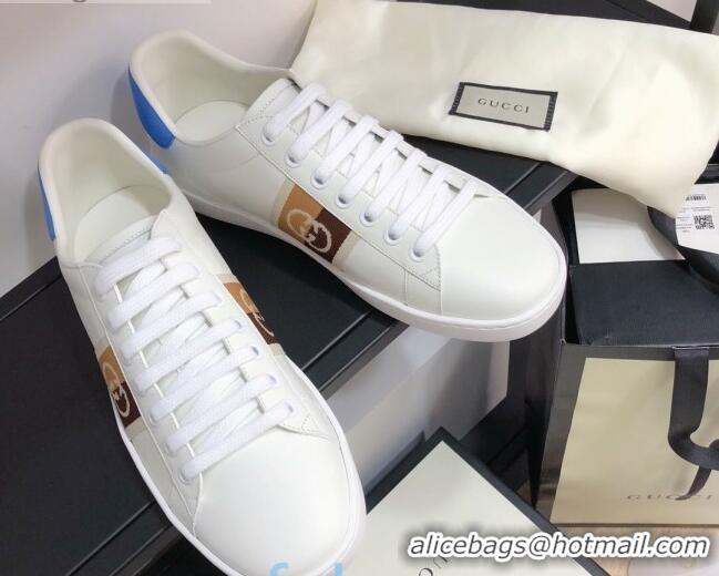 Best Luxury Gucci Ace Sneakers with Interlocking G Web 012568 White/Blue