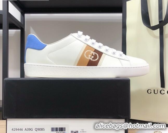 Best Luxury Gucci Ace Sneakers with Interlocking G Web 012568 White/Blue