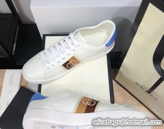 Best Luxury Gucci Ace Sneakers with Interlocking G Web 012568 White/Blue