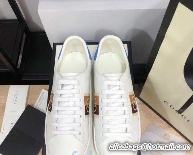 Best Luxury Gucci Ace Sneakers with Interlocking G Web 012568 White/Blue