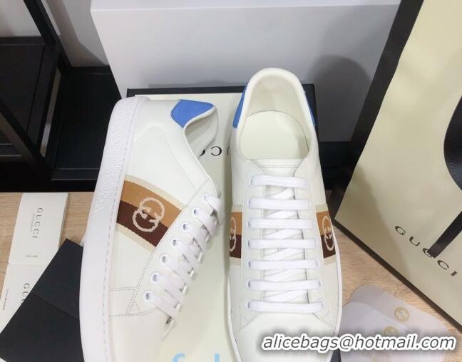 Best Luxury Gucci Ace Sneakers with Interlocking G Web 012568 White/Blue