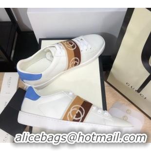 Perfect Gucci Ace Sneakers with Interlocking G Web 012568 White/Blue