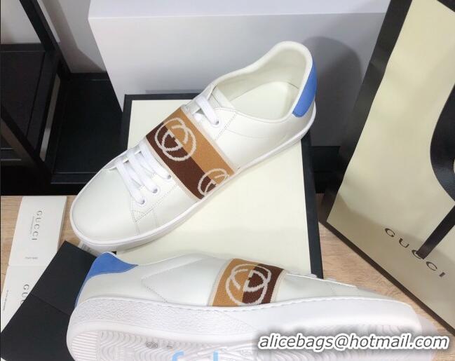 Perfect Gucci Ace Sneakers with Interlocking G Web 012568 White/Blue