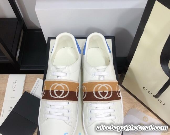 Perfect Gucci Ace Sneakers with Interlocking G Web 012568 White/Blue