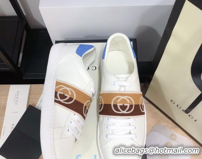 Perfect Gucci Ace Sneakers with Interlocking G Web 012568 White/Blue