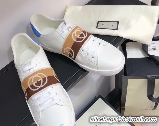 Perfect Gucci Ace Sneakers with Interlocking G Web 012568 White/Blue