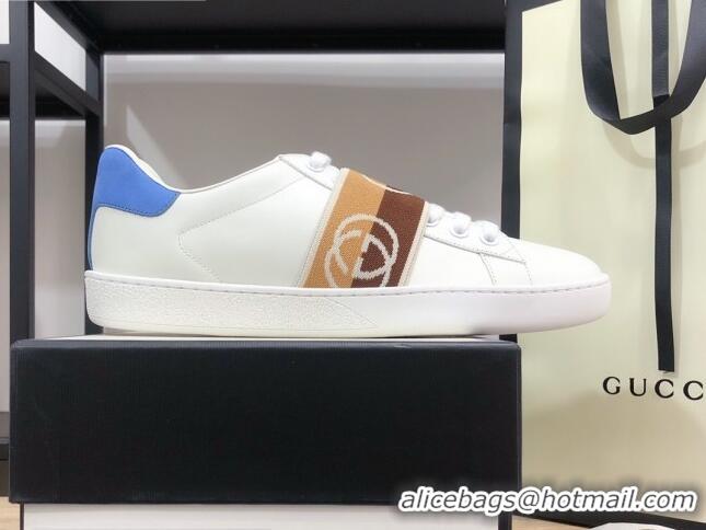 Perfect Gucci Ace Sneakers with Interlocking G Web 012568 White/Blue