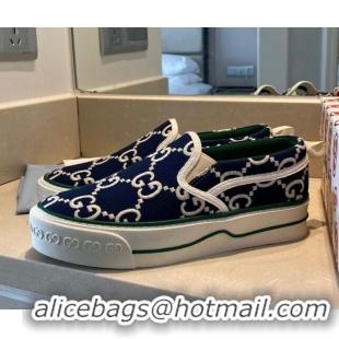 Super Quality Gucci Tennis 1977 Slip-on Sneakers in GG Canvas 012573 Navy Blue/White