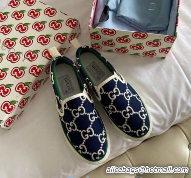 Super Quality Gucci Tennis 1977 Slip-on Sneakers in GG Canvas 012573 Navy Blue/White