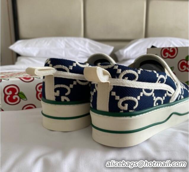 Super Quality Gucci Tennis 1977 Slip-on Sneakers in GG Canvas 012573 Navy Blue/White