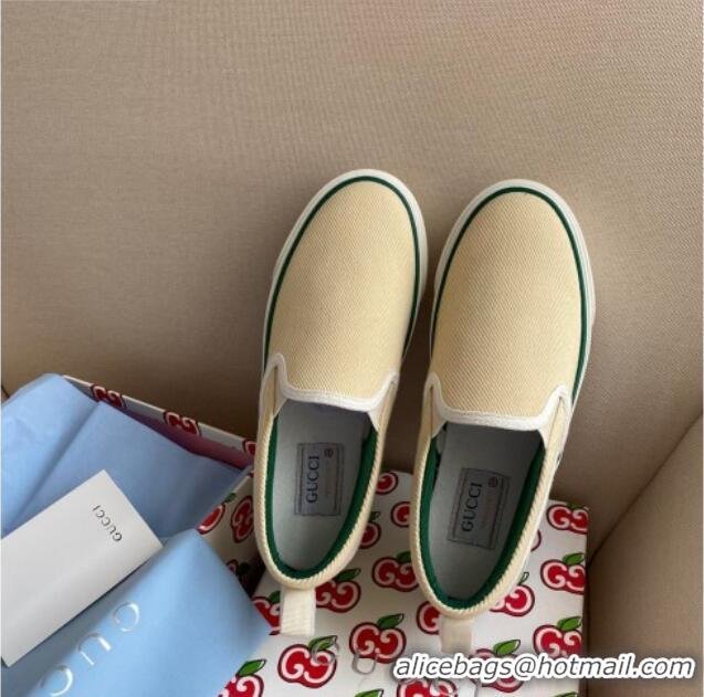 Good Product Gucci Tennis 1977 Slip-on Sneakers in Light Yellow Canvas 012577