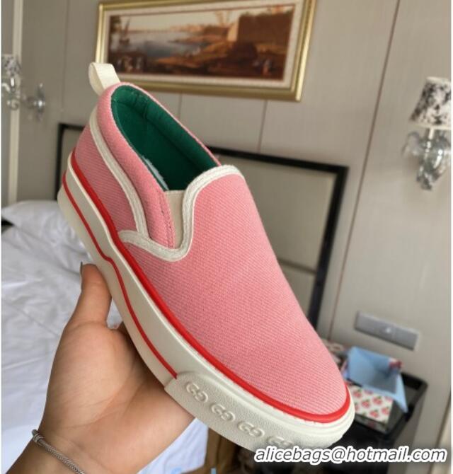 New Style Gucci Tennis 1977 Slip-on Sneakers in Pink Canvas 012578