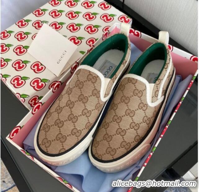 Best Price Gucci Tennis 1977 Slip-on Sneakers in GG Canvas 012579 Beige