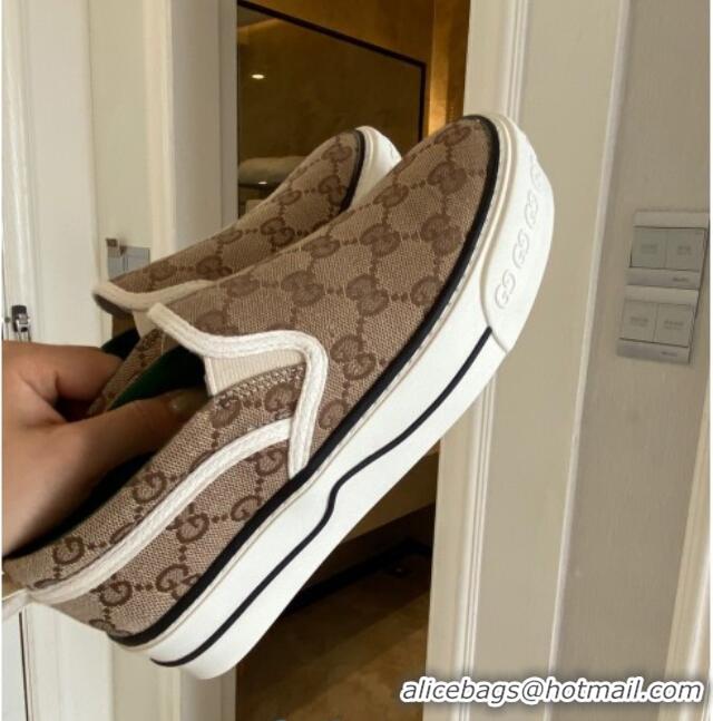 Best Price Gucci Tennis 1977 Slip-on Sneakers in GG Canvas 012579 Beige