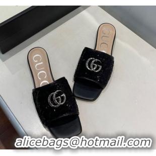 New Design Gucci GG Sequins Slide Sandals 012632 Black 2021