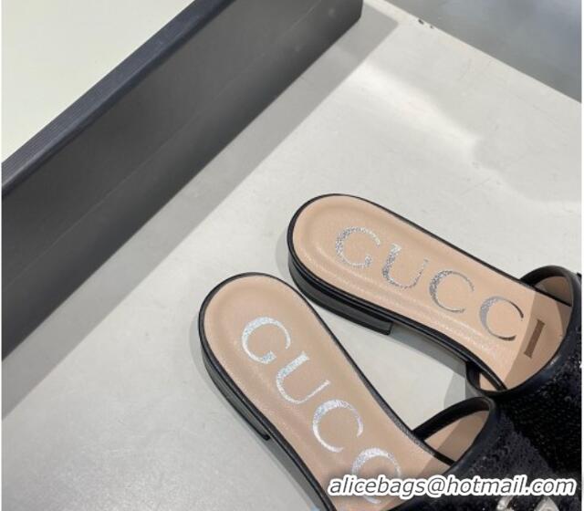 New Design Gucci GG Sequins Slide Sandals 012632 Black 2021