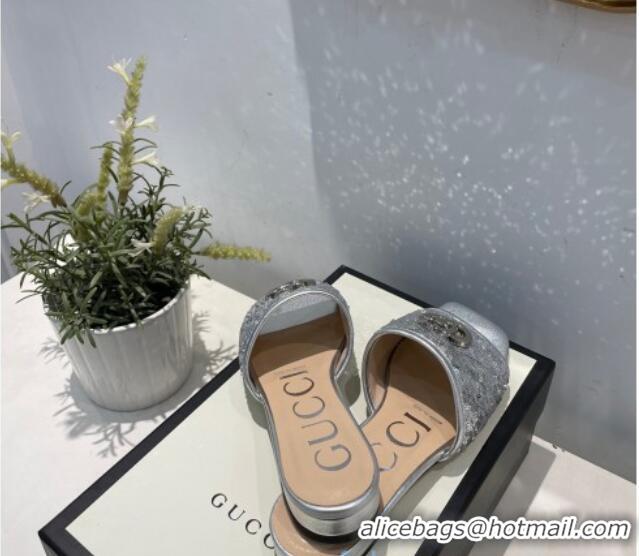 Grade Design Gucci GG Sequins Slide Sandals 012632 Silver 2021