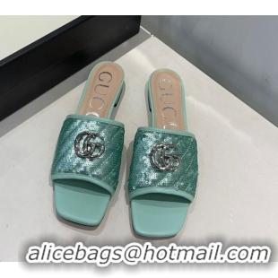 Top Quality Gucci GG Sequins Slide Sandals 012632 Green 2021