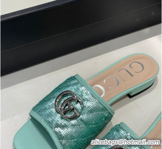 Top Quality Gucci GG Sequins Slide Sandals 012632 Green 2021