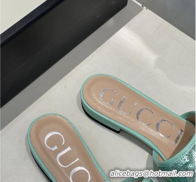 Top Quality Gucci GG Sequins Slide Sandals 012632 Green 2021