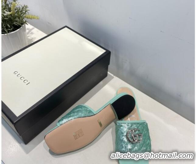 Top Quality Gucci GG Sequins Slide Sandals 012632 Green 2021