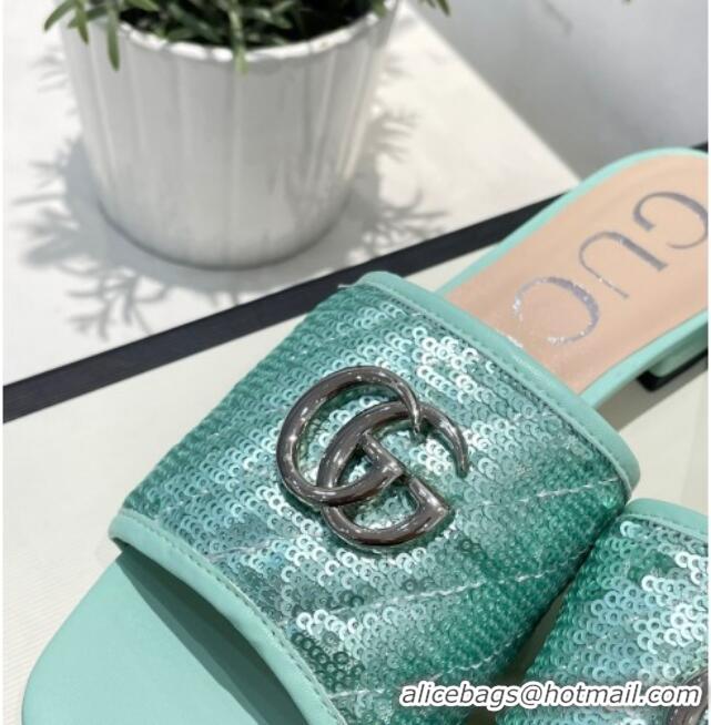 Top Quality Gucci GG Sequins Slide Sandals 012632 Green 2021