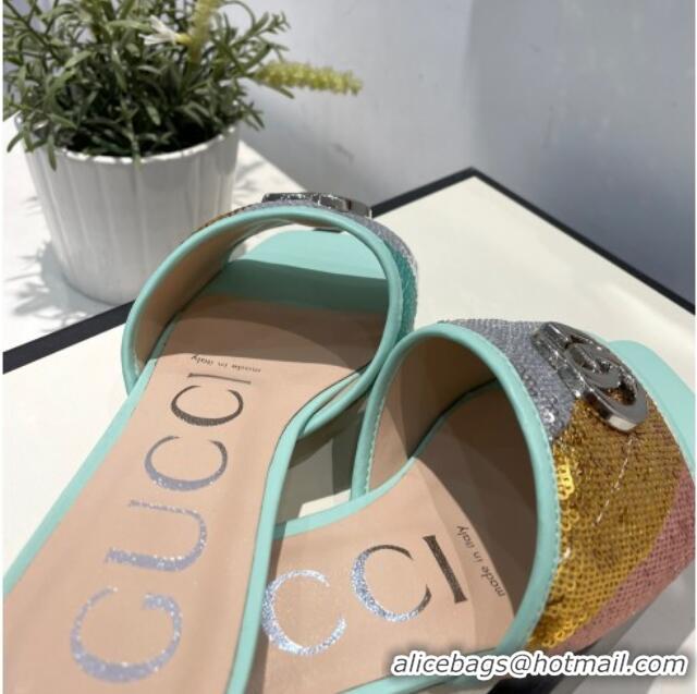 Best Quality Gucci GG Sequins Slide Sandals 012632 Multicolor 2021