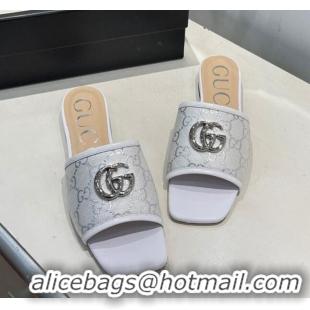 Trendy Design Gucci GG Silver Lamé Canvas Slide Sandals 012638 White 2021