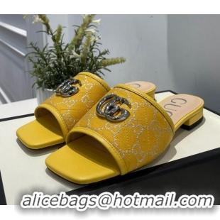 Charming Gucci GG Silver Lamé Canvas Slide Sandals 012638 Yellow 2021