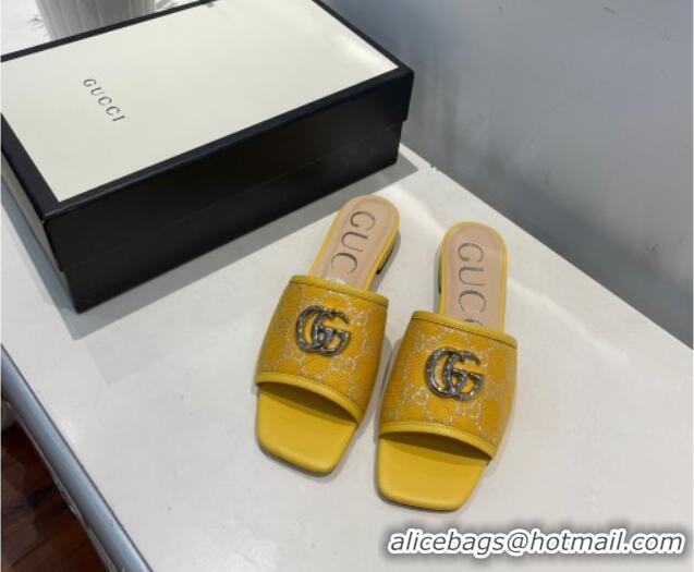 Charming Gucci GG Silver Lamé Canvas Slide Sandals 012638 Yellow 2021