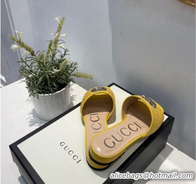 Charming Gucci GG Silver Lamé Canvas Slide Sandals 012638 Yellow 2021