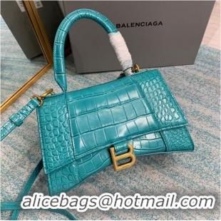 Stylish Balenciaga HOURGLASS SMALL TOP HANDLE BAG crocodile embossed calfskin B108895E light blue