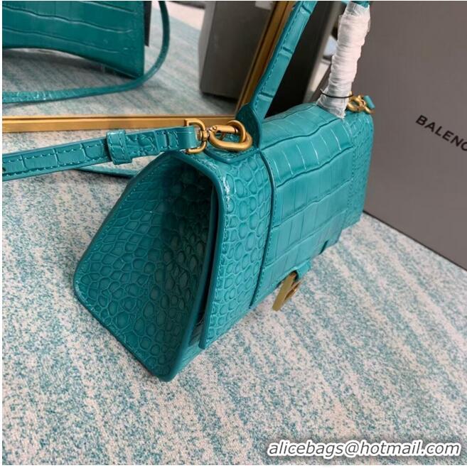 Stylish Balenciaga HOURGLASS SMALL TOP HANDLE BAG crocodile embossed calfskin B108895E light blue