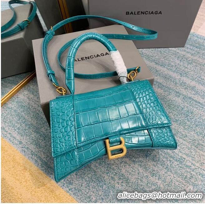 Stylish Balenciaga HOURGLASS SMALL TOP HANDLE BAG crocodile embossed calfskin B108895E light blue