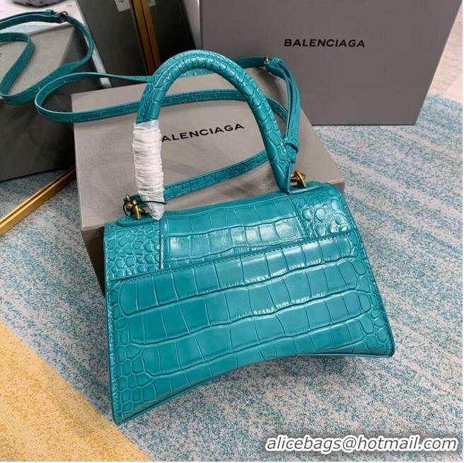 Stylish Balenciaga HOURGLASS SMALL TOP HANDLE BAG crocodile embossed calfskin B108895E light blue