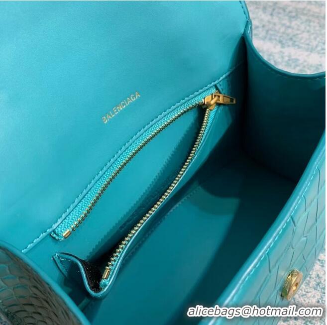 Stylish Balenciaga HOURGLASS SMALL TOP HANDLE BAG crocodile embossed calfskin B108895E light blue