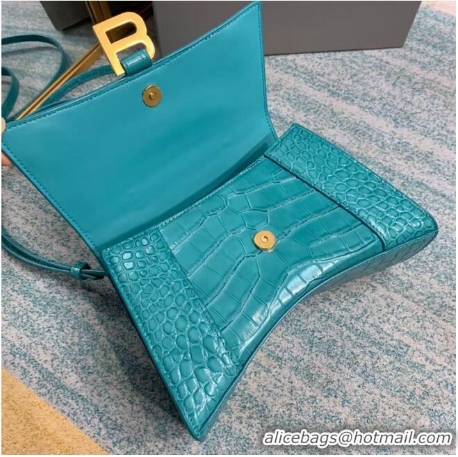 Stylish Balenciaga HOURGLASS SMALL TOP HANDLE BAG crocodile embossed calfskin B108895E light blue