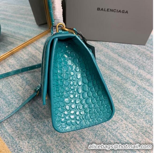 Stylish Balenciaga HOURGLASS SMALL TOP HANDLE BAG crocodile embossed calfskin B108895E light blue