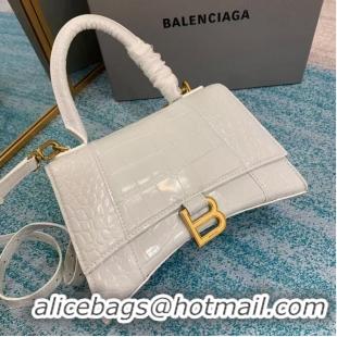 Most Popular Balenciaga HOURGLASS SMALL TOP HANDLE BAG crocodile embossed calfskin B108895E white