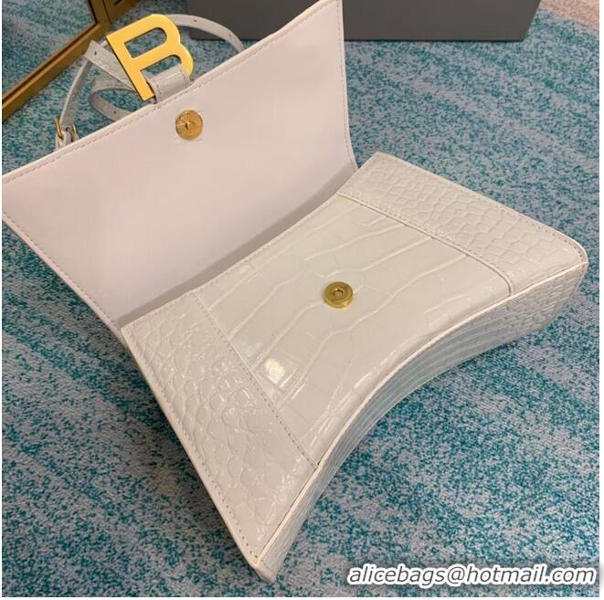 Most Popular Balenciaga HOURGLASS SMALL TOP HANDLE BAG crocodile embossed calfskin B108895E white