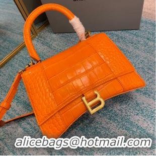 Discount Balenciaga HOURGLASS SMALL TOP HANDLE BAG crocodile embossed calfskin B108895E orange