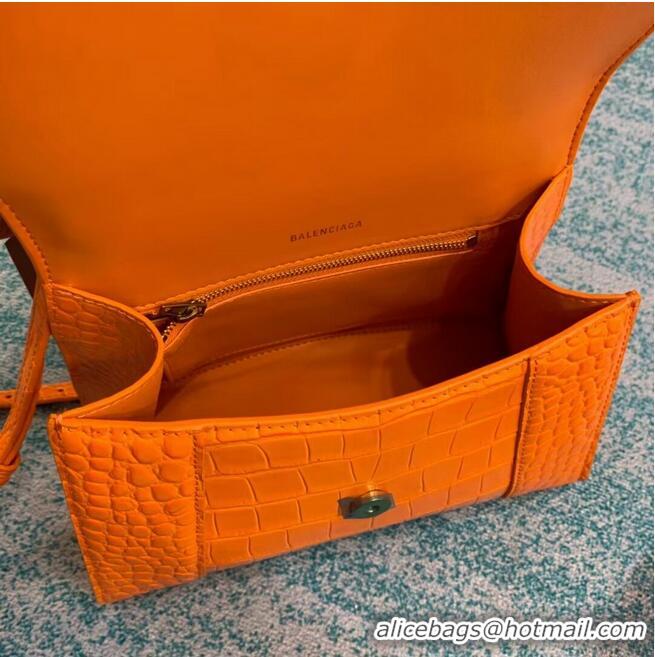 Discount Balenciaga HOURGLASS SMALL TOP HANDLE BAG crocodile embossed calfskin B108895E orange