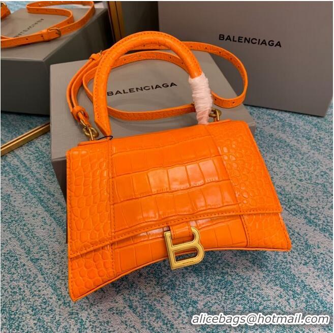 Discount Balenciaga HOURGLASS SMALL TOP HANDLE BAG crocodile embossed calfskin B108895E orange