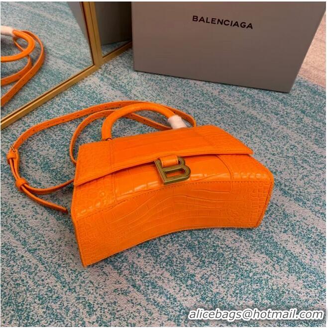 Discount Balenciaga HOURGLASS SMALL TOP HANDLE BAG crocodile embossed calfskin B108895E orange