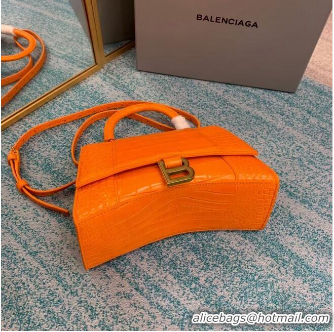 Discount Balenciaga HOURGLASS SMALL TOP HANDLE BAG crocodile embossed calfskin B108895E orange