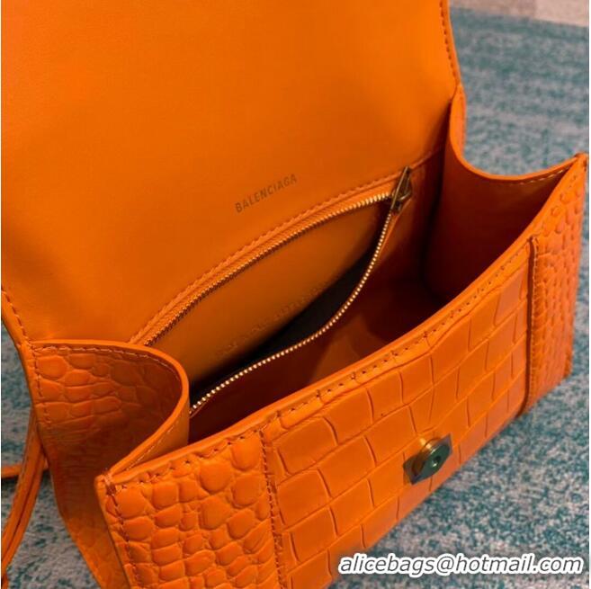 Discount Balenciaga HOURGLASS SMALL TOP HANDLE BAG crocodile embossed calfskin B108895E orange