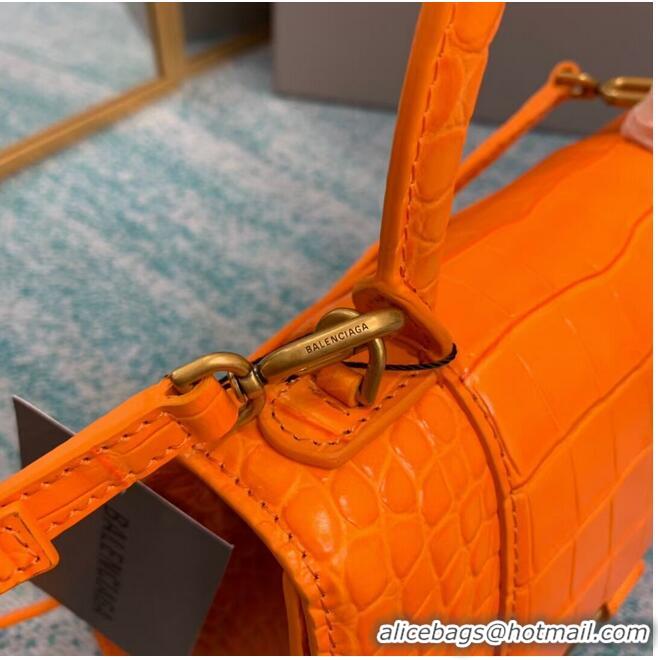 Discount Balenciaga HOURGLASS SMALL TOP HANDLE BAG crocodile embossed calfskin B108895E orange