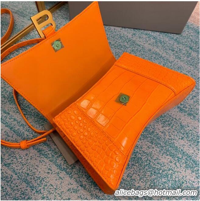 Discount Balenciaga HOURGLASS SMALL TOP HANDLE BAG crocodile embossed calfskin B108895E orange