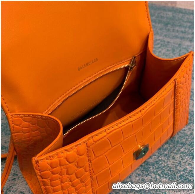 Discount Balenciaga HOURGLASS SMALL TOP HANDLE BAG crocodile embossed calfskin B108895E orange