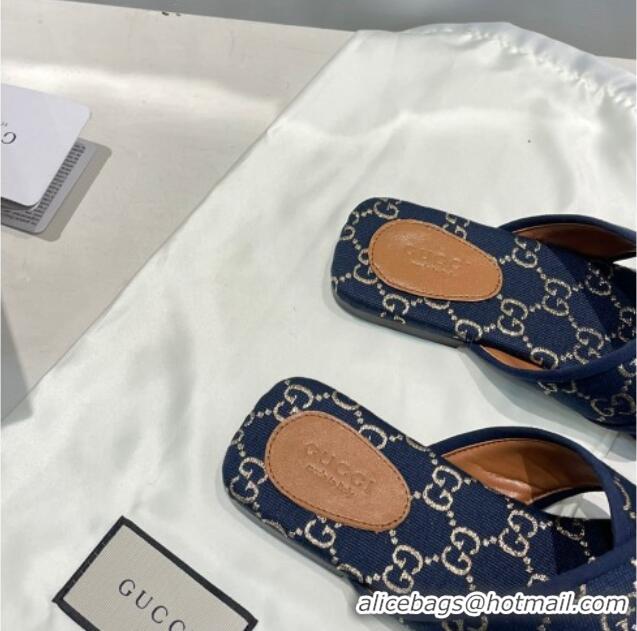 Low Price Gucci Silver Lamé Canvas Cross Slide Sandals 012643 Navy Blue